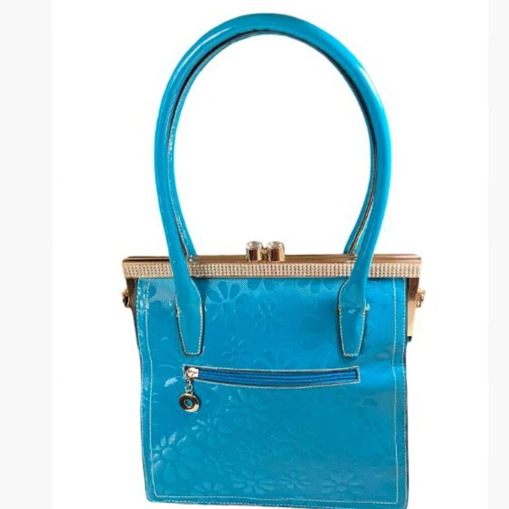 Vintage Candace Christian Napa Valley Patent Leather Large Turquois Tote EUC - Picture 6 of 14